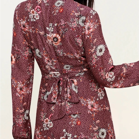 Lost + Wander Sundance Purple Floral long sleeve  Mini Dress XS NWT Lulus - Picture 4 of 5